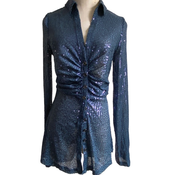 Navy Sequin Top by "Free People" - Picture 1 of 6